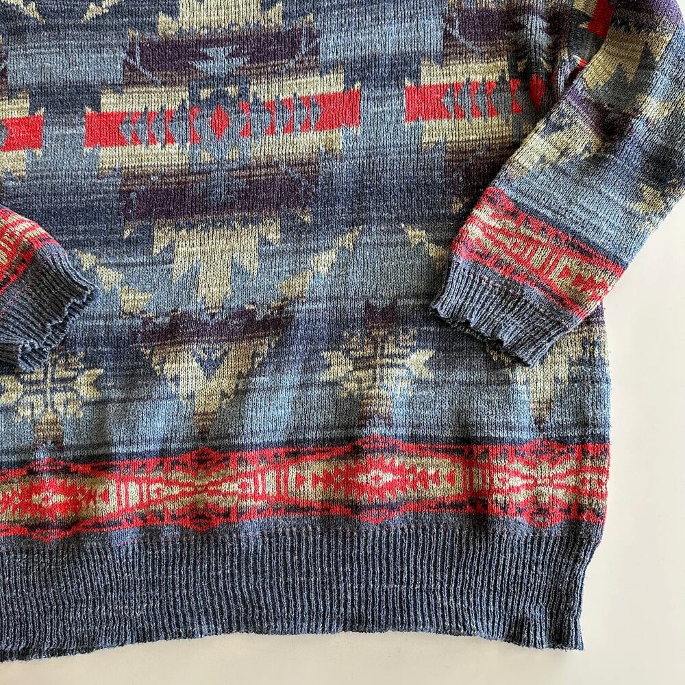 Ralph Lauren Denim & Supply 100% Cotton Southwestern Blue Crewneck Sweater‎ M - Picture 3 of 7